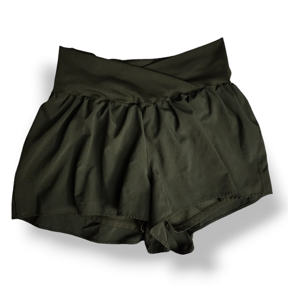 Happily Grey Flowy Crossover Runner Shorts Hidden Pocket M Black